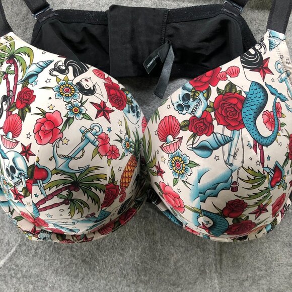 Torrid Curve Push-Up Plunge Bra Womens 44D Skull Mermaid Tattoo Print - Picture 6 of 6